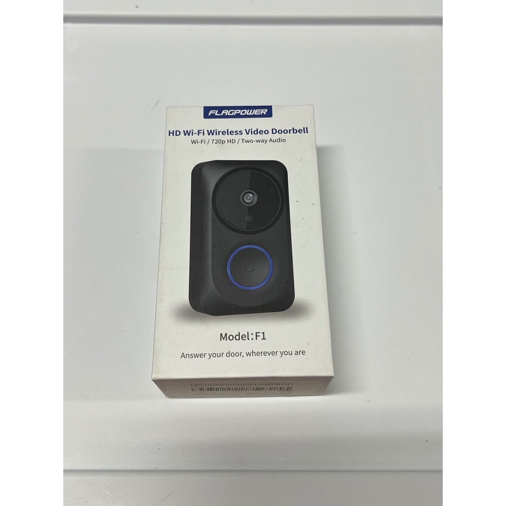 FLAGPOWER HD Wi-Fi Wireless Video Doorbell Model F1 720p HD Two-Way Audio Black